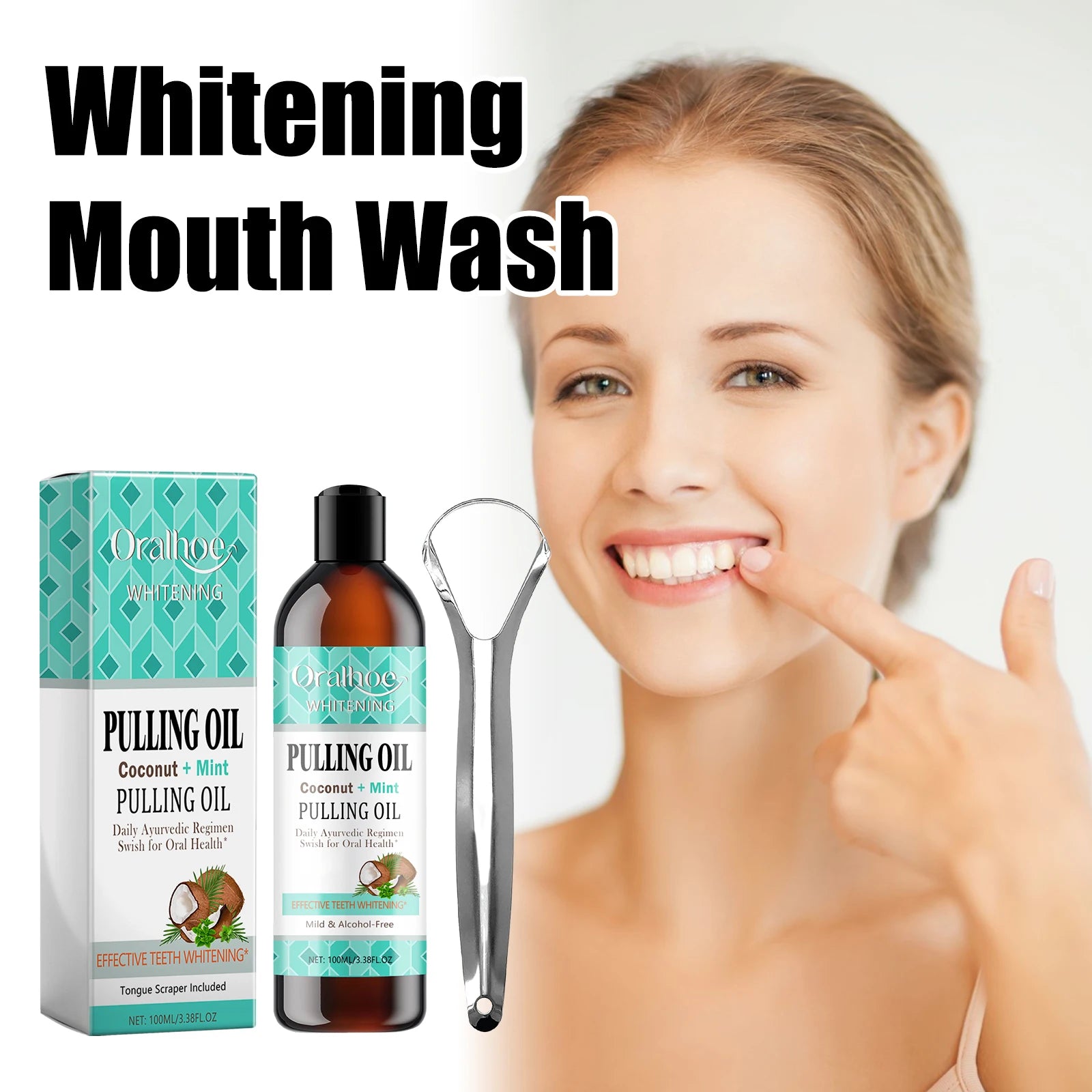Coconut Mint Pulling Oil Mouthwash Kit With Tongue Scraper Fresh Oral Breath Odor Removal Alcohol-Free Whiten Tool Mouth Care Oasis Select