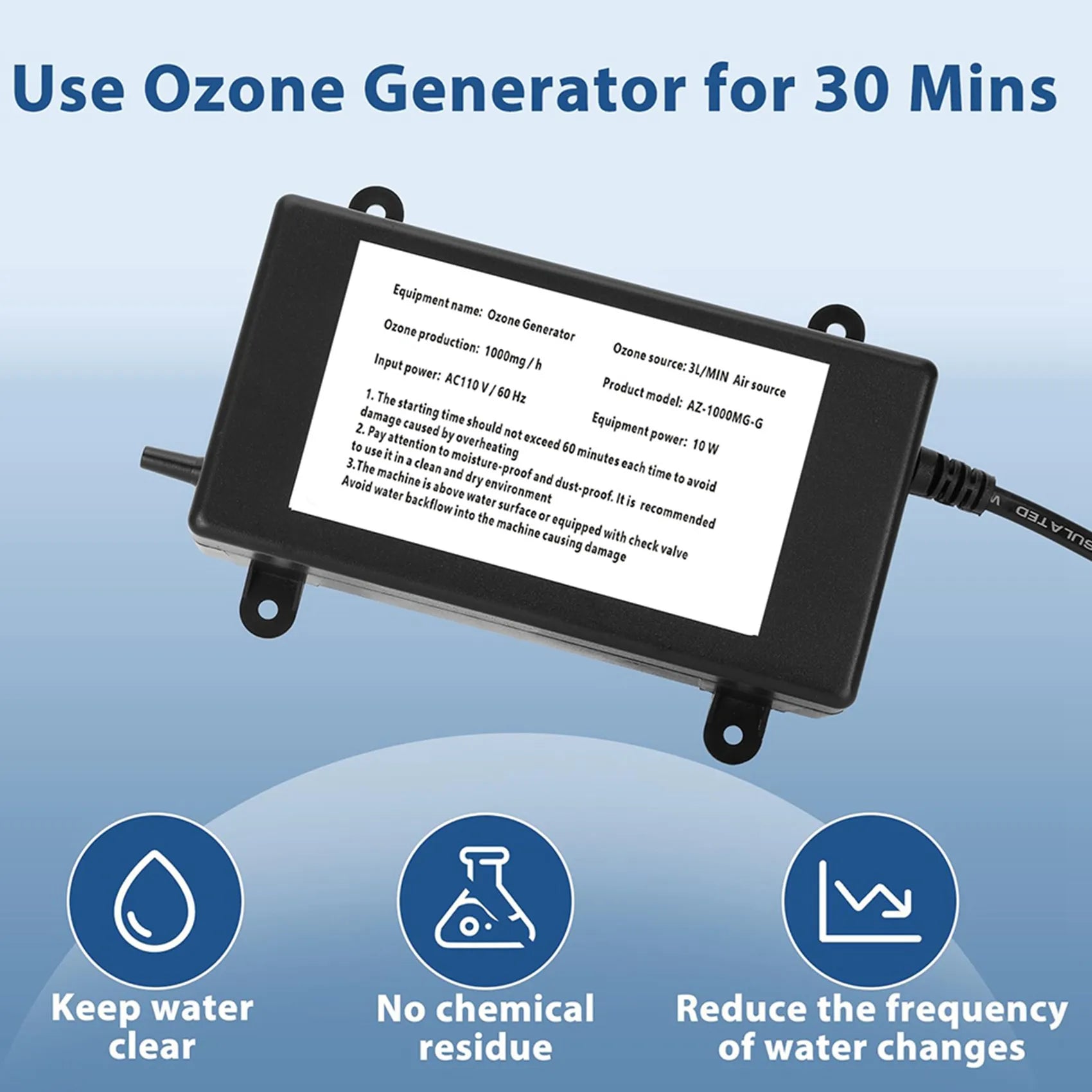 2026-WISH 2X Ozone Generator For Cold Plunge,1000Mg/H Ozone Generator For Water Keep Cold Plunge,Hot Tub,Pool Clean Fresh US Plu Oasis Select