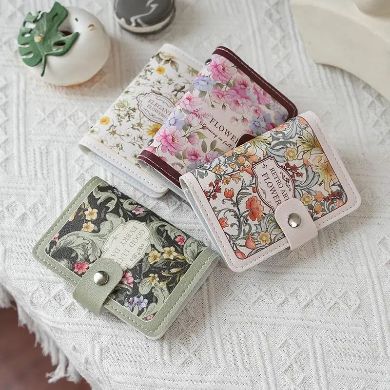 Retro Floral PU Leather Card Holder | Multi-Slot Snap Wallet Card Holder Wallet Oasis Select