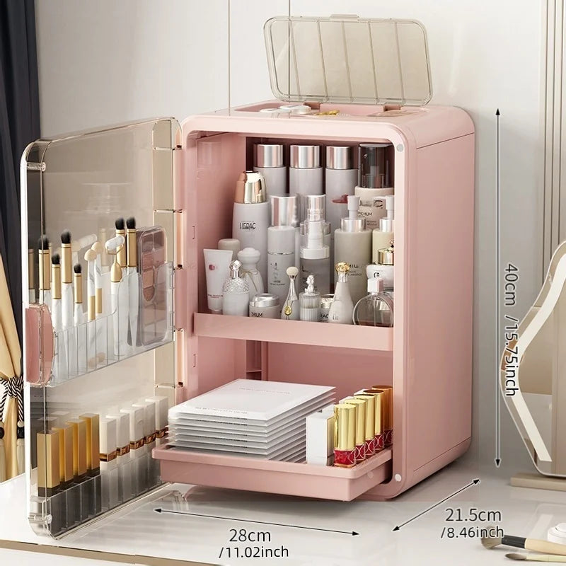 1 pcs Cosmetics storage box, desktop shelf, storage rack, dressing table, large-capacity skin care products storage cabinet Oasis Select pink