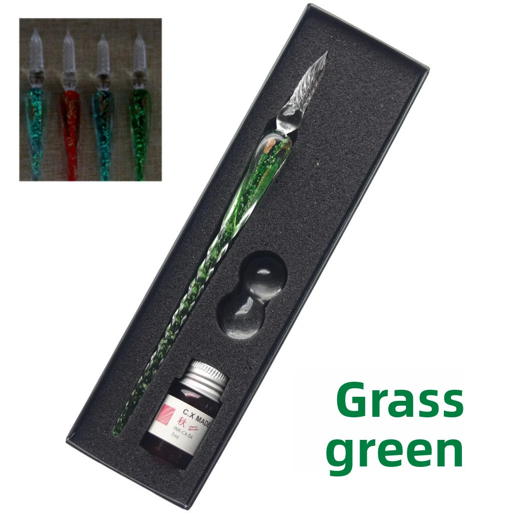 Crystal Glass Pen Dip Pen Set Gradient Color Retro Dip Pen Glass Pen Gift Box Oasis Select 5