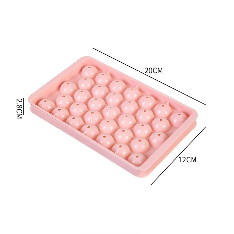 3D Round Ice Cube Tray with Lid Plastic Diamond Style Ice Mold Refrigerator Spherical DIY Moulds Ice Ball Maker Kitchen Tools Oasis Select 33grids-round-pink-S
