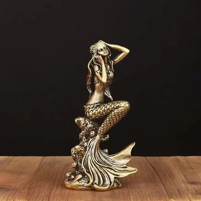 Mermaid Figurine Retro Ocean Creature Statue Elegant Mini Decor Ornament For Desk Cabinet Bedroom Coastal Style Display Gift Oasis Select