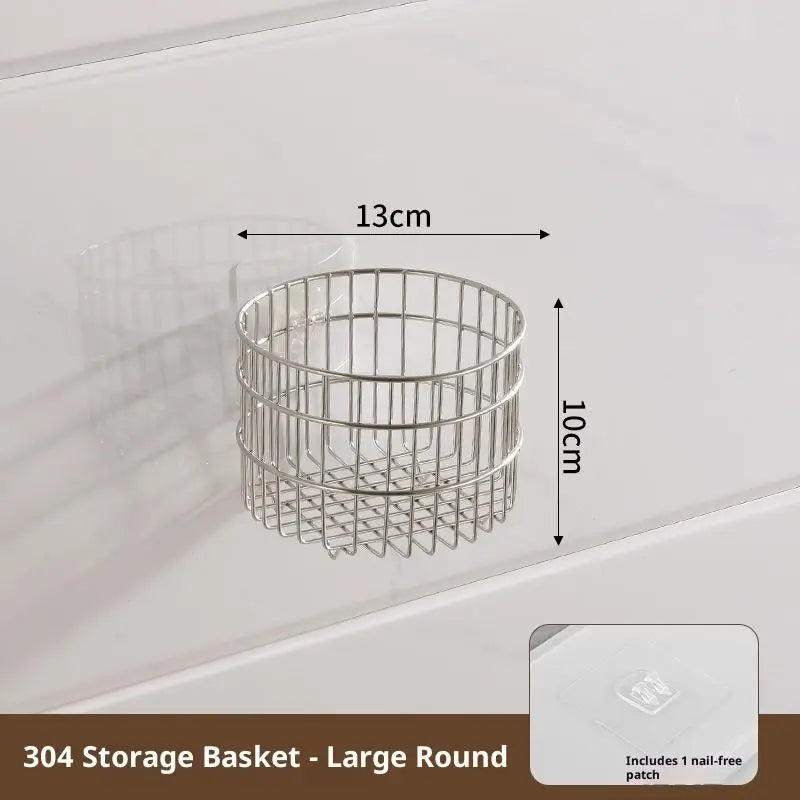 Punch-Free Wall Hanging Kitchen Shelf Storage Rack for Onion Ginger Garlic Condiments Spices Vegetables Fruits with Drain Basket Oasis Select Round L