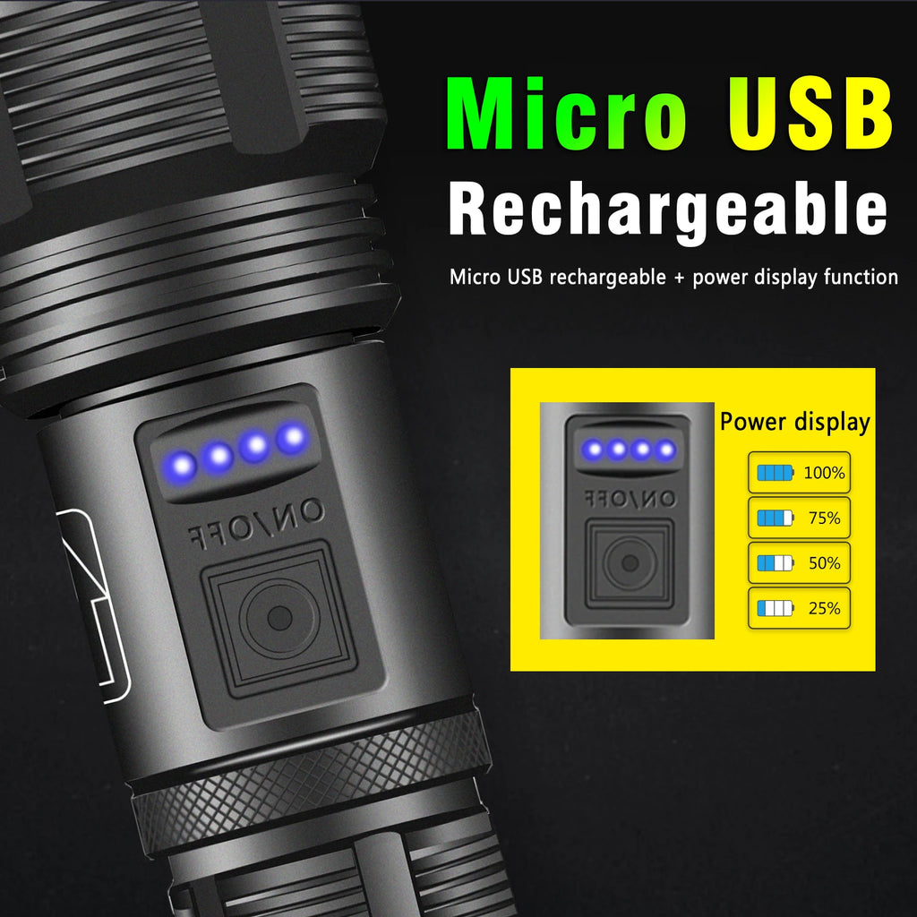 High Power Rechargeable Flashlights Ultra Powerful XHP50/XHP70 Torch Light External 18650Tactical Flashlight For Outdoor Camping Oasis Select