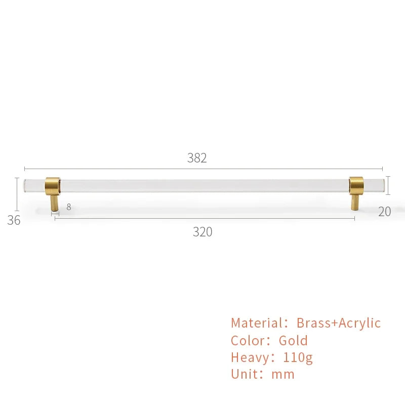 Brass Transparent Furniture Handles Modern Minimalist Acrylic Silver Gold Wardrobe Cupboards Dresser Drawer Kitchen Knobs Oasis Select A6-320mm