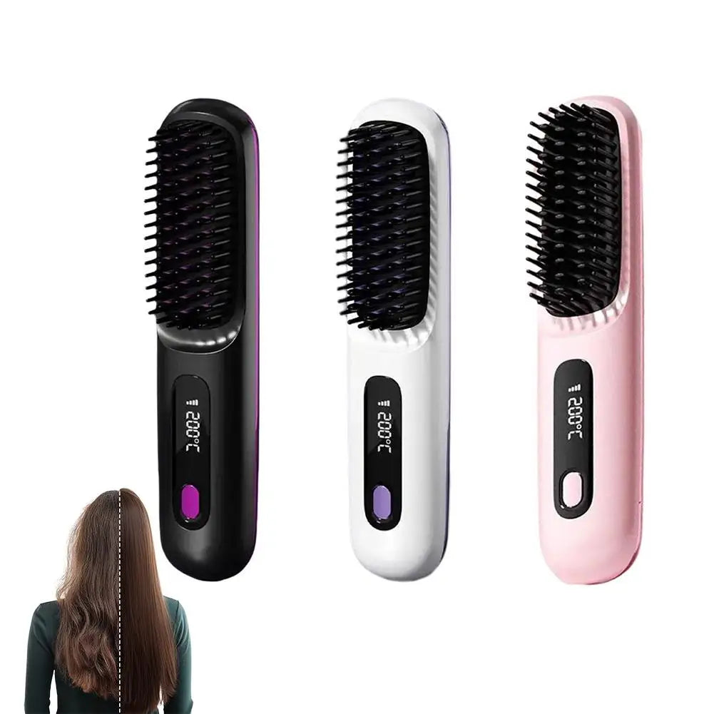 Cordless Hair Straightening Brush – Negative Ion USB Rechargeable Hair Straightening Brush Oasis Select 3pcs