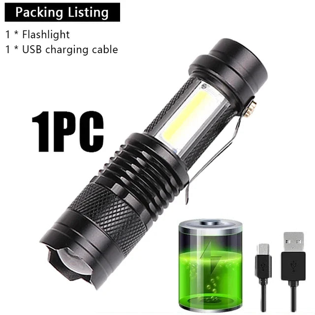 Mini Portable COB Lamp Bead LED Flashlight Use Rechargeable Double Light Source Emergency Flashlight for Hiking Camping Fishing Oasis Select 1PCS
