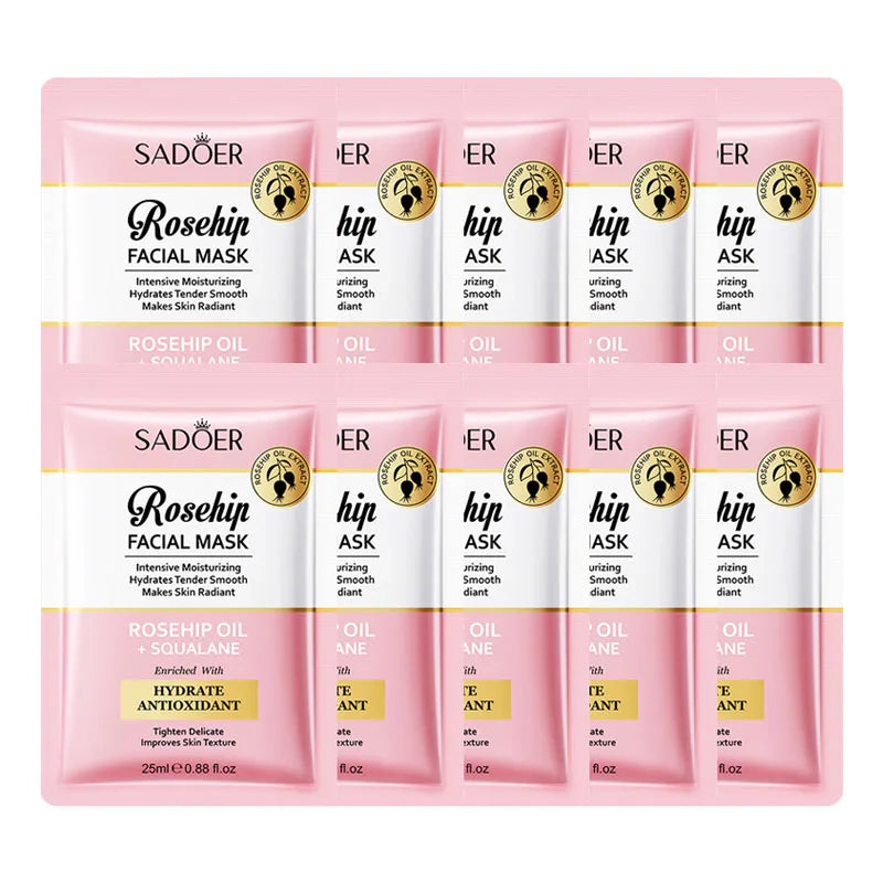 SADOER Rosehip Face Mask – Moisturizing, Brightening & Firming Facial Sheet Mask Oasis Select 10pcs