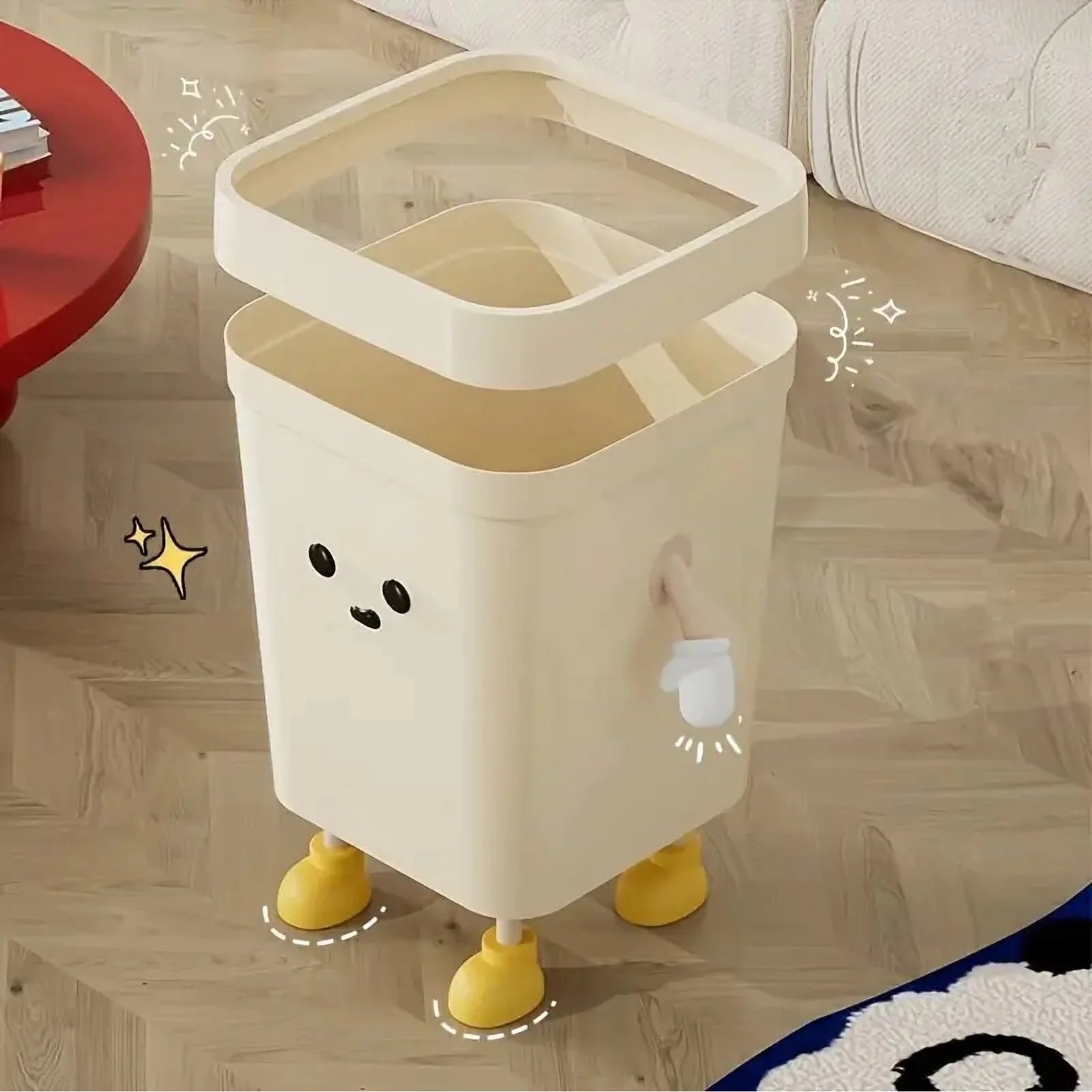 1pc Creative Cute Large Trash Can, Lidless Rectangular Plastic Trash Can for Kitchen, Living Room, Bathroom (Includes Adhesive) Oasis Select