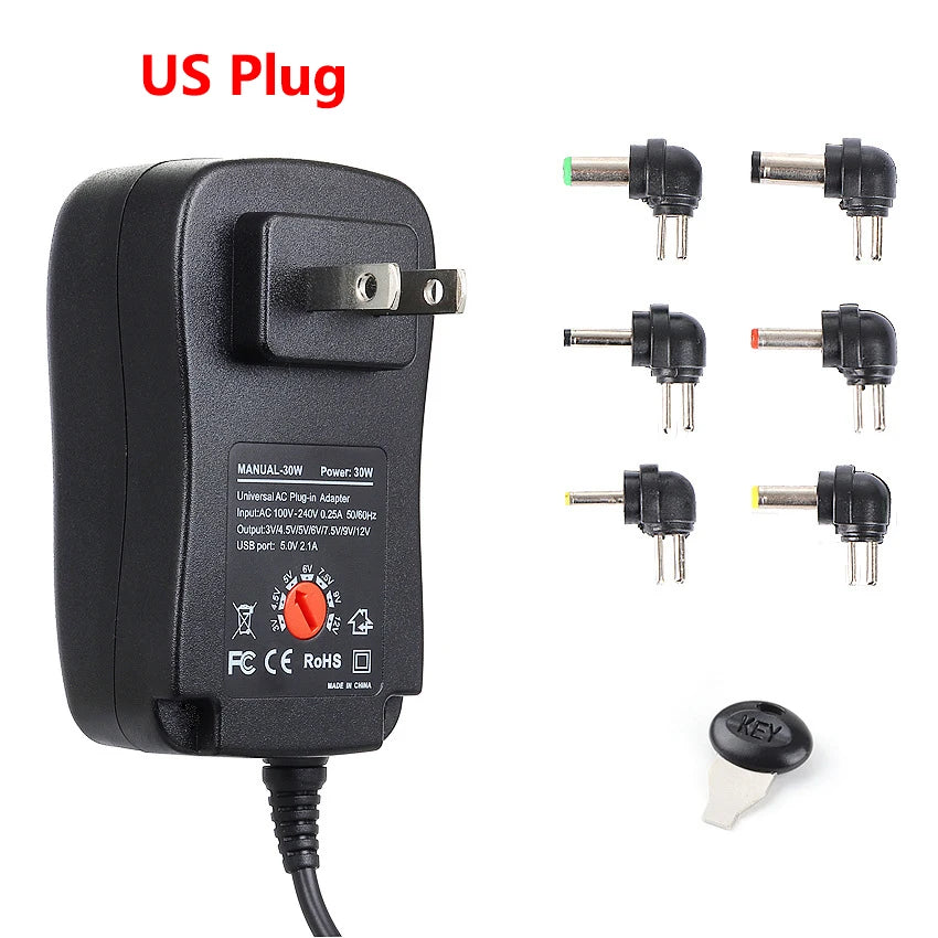Adjustable Power Supply AC 220V 110V TO DC 3V 4.5V 5V 6V 7.5V 9V 12V Power Supply Adapter 30W USB Universal Charger 5V 2.1A Oasis Select US Plug