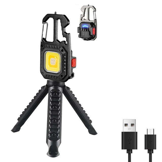 Mini COB Keychain Flashlight Protable Work Light USB Rechargeable Pocket Torch Outdoor Camping Fishing Emergency Lamp Oasis Select Black with bracket