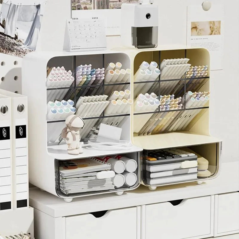 Desktop Storage Box with Acrylic Feel Student Makeup Storage Rack Drawer Style Miscellaneous Items Slanted Insertion Pen Holder Oasis Select