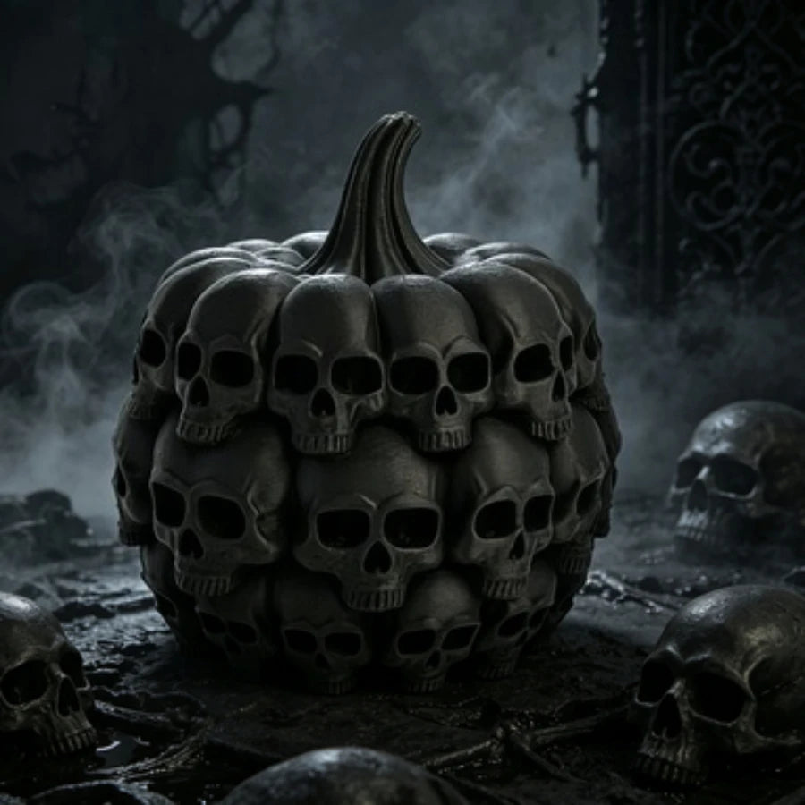 Black Skull Pumpkin Decorations Gothic Halloween Decorations Skeleton Stacked Pumpkin Statues Family Party Horror Theme Gifts Oasis Select
