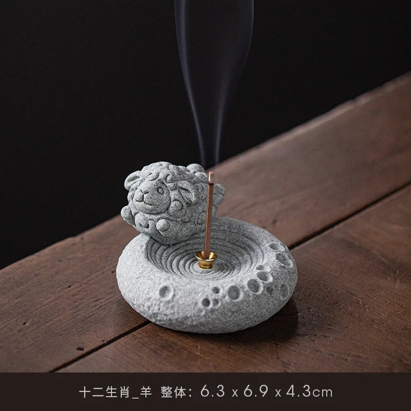 Blue Sand Stone Twelve Zodiac Tea Ceremony Decoration Aromatherapy Chinese Stove Incense Holder Lovely Table Decoration Oasis Select sheep