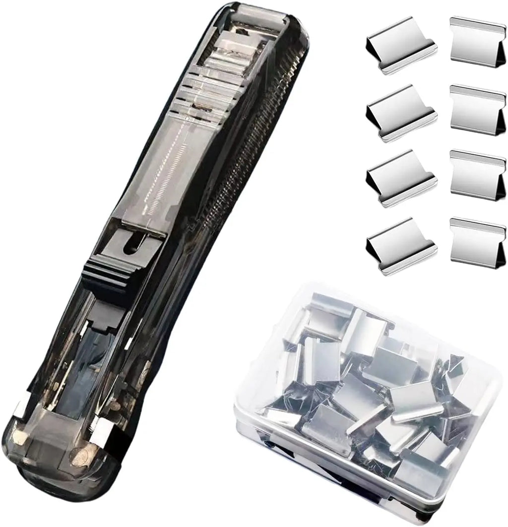 Push Stapler, Binder Clips Paper Clamps Desktop Stapler with 50pcs Stainless Steel Refill Clips for Office School Supplies Oasis Select