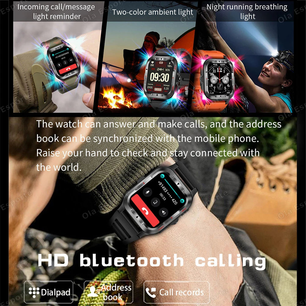 Ola Esporte Military Smart Watch 1.83" AMOLED LED Flashlight