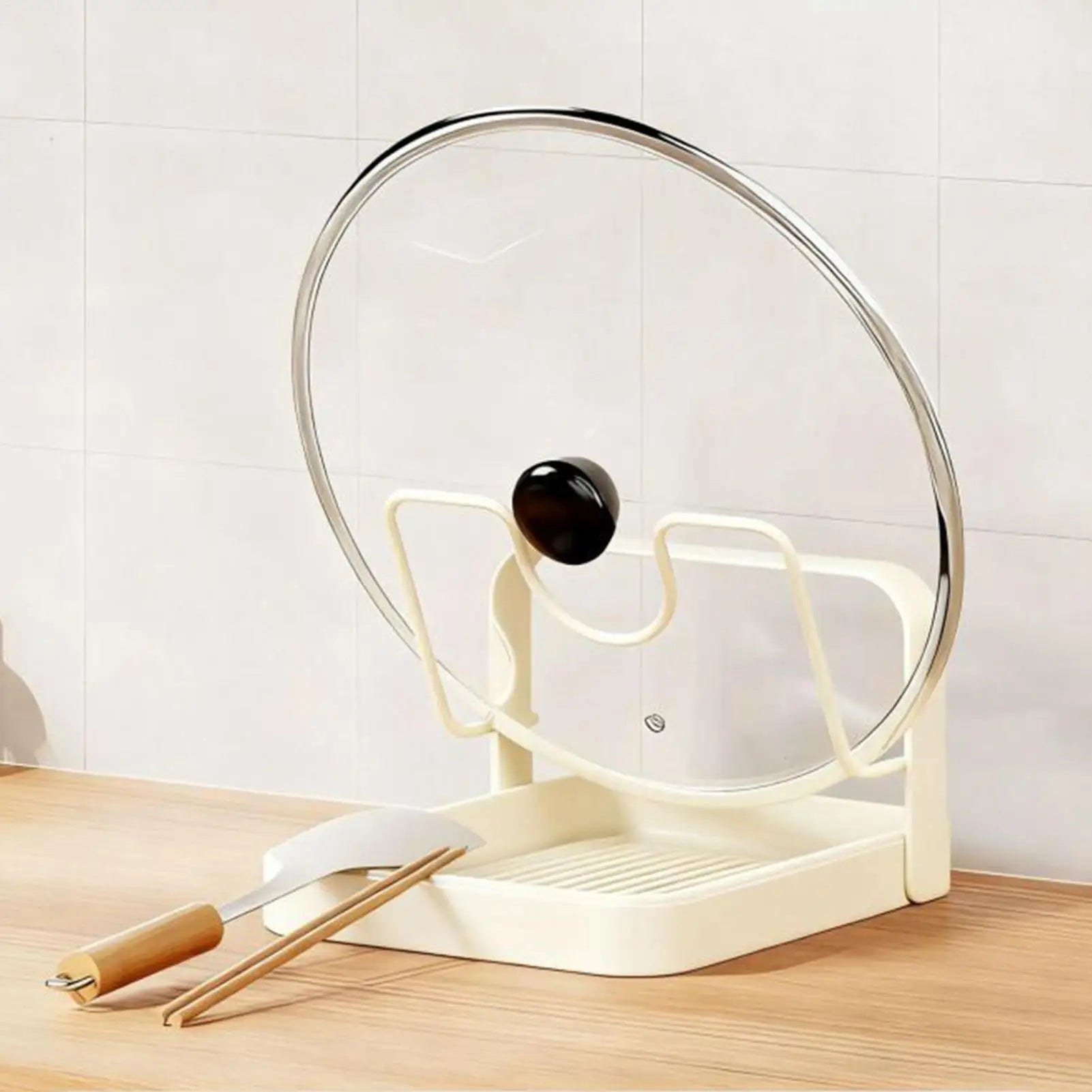 Pot Lid Organizer Anti-Slip Kitchen Storage Stand Kitchen Lid Rack for Pot Pan for Ladle Spatula Spoon Plate Dish Cabinet Oasis Select