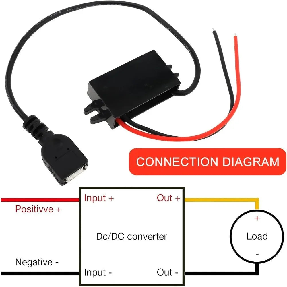 12V/24V To 5V Converter Buck Module USB Output DC-DC Step Down Power Adapter For Car Motorcycle Charger USB-A Female Connector Oasis Select