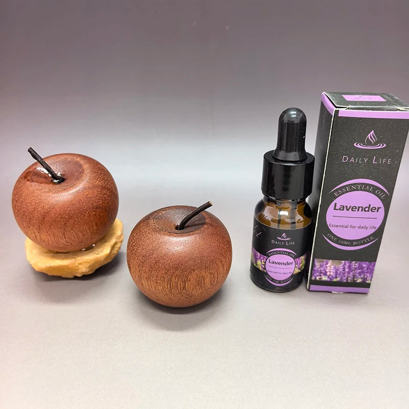 Wooden Oil Diffuser with Essential Oil Set，2pcs Apple Style+2pc Sphere+2 Bottles Essential Oil,for Bedroom Living Room Car Decor Oasis Select