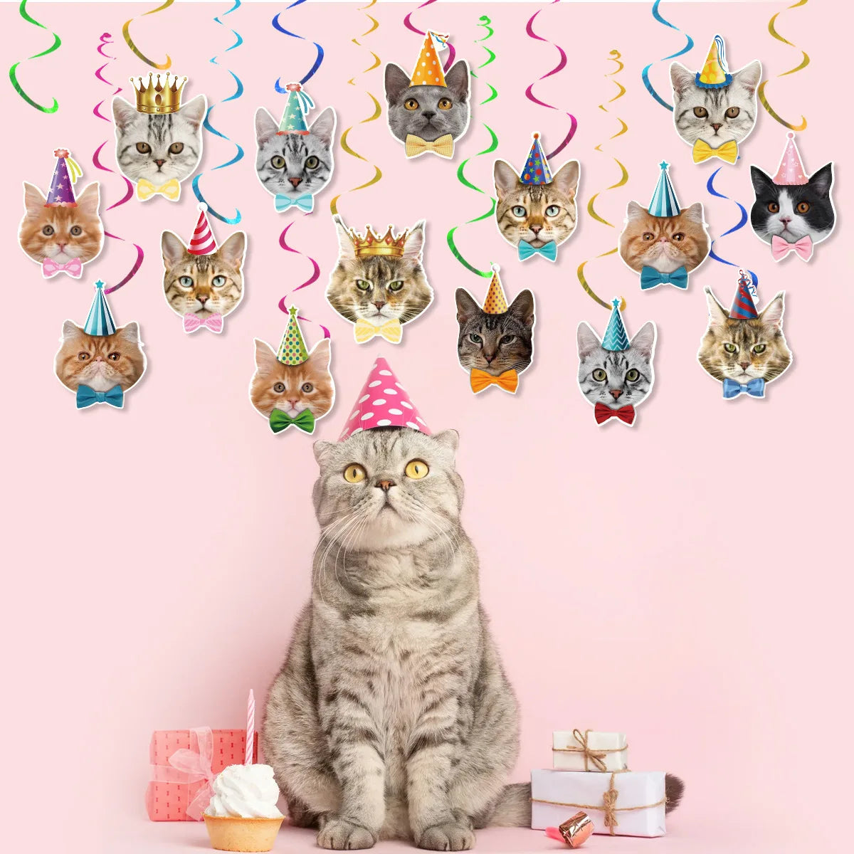 Cat Party Decor Must - Haves: Spiral Cat Head Hanging Cards - Perfect for Pet Cat Gathering Decor Oasis Select