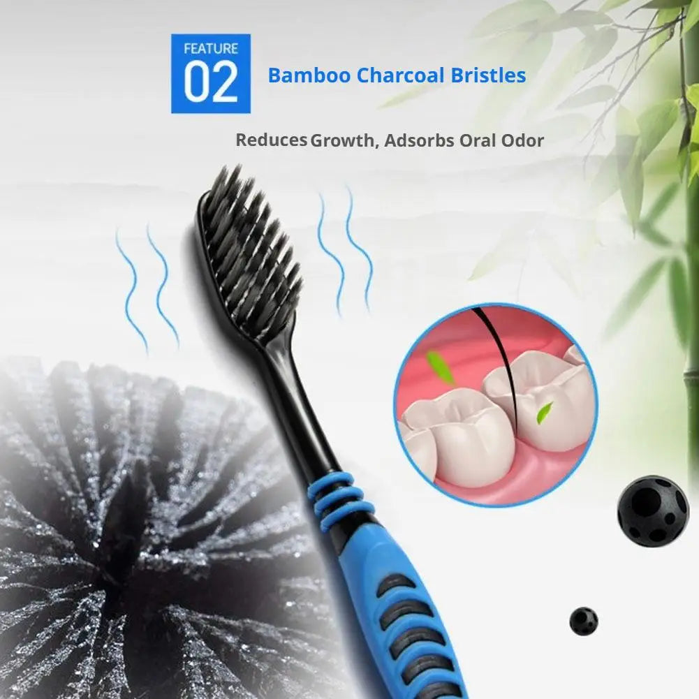10 Pcs Disposable Household Toothbrush Bamboo Charcoal Black Hair Soft Bristle Professional Deep Oral Cleaning Supply Oasis Select