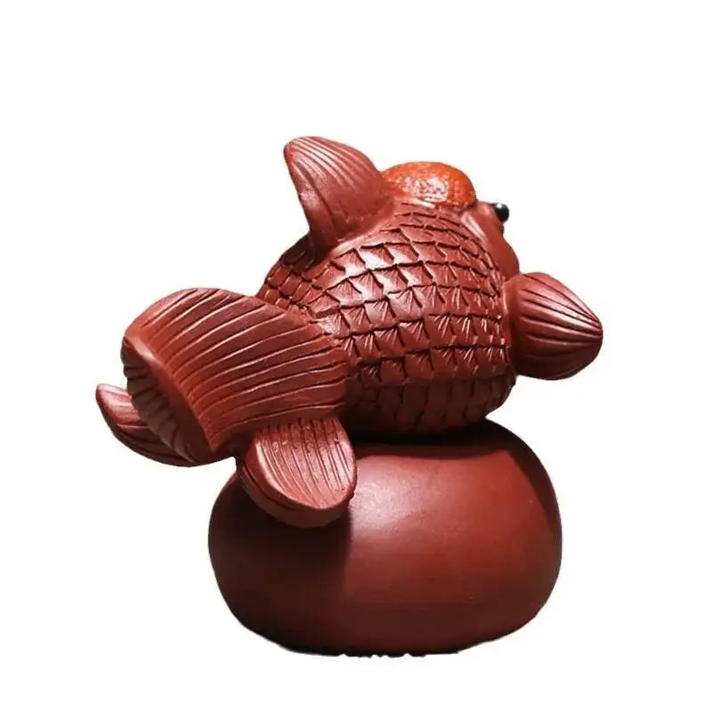 Zisha Tea Pet Goldfish Ornament Handmade Lucky Head Tea Set Accessories Ceramic Sculpture Oasis Select