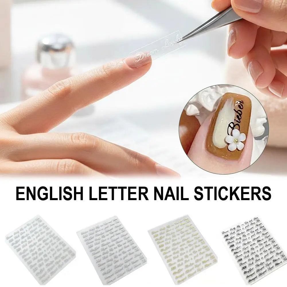 3D English Word Nail Art Stickers – Metallic Gold & Silver Decals Nail Art Stickers Oasis Select