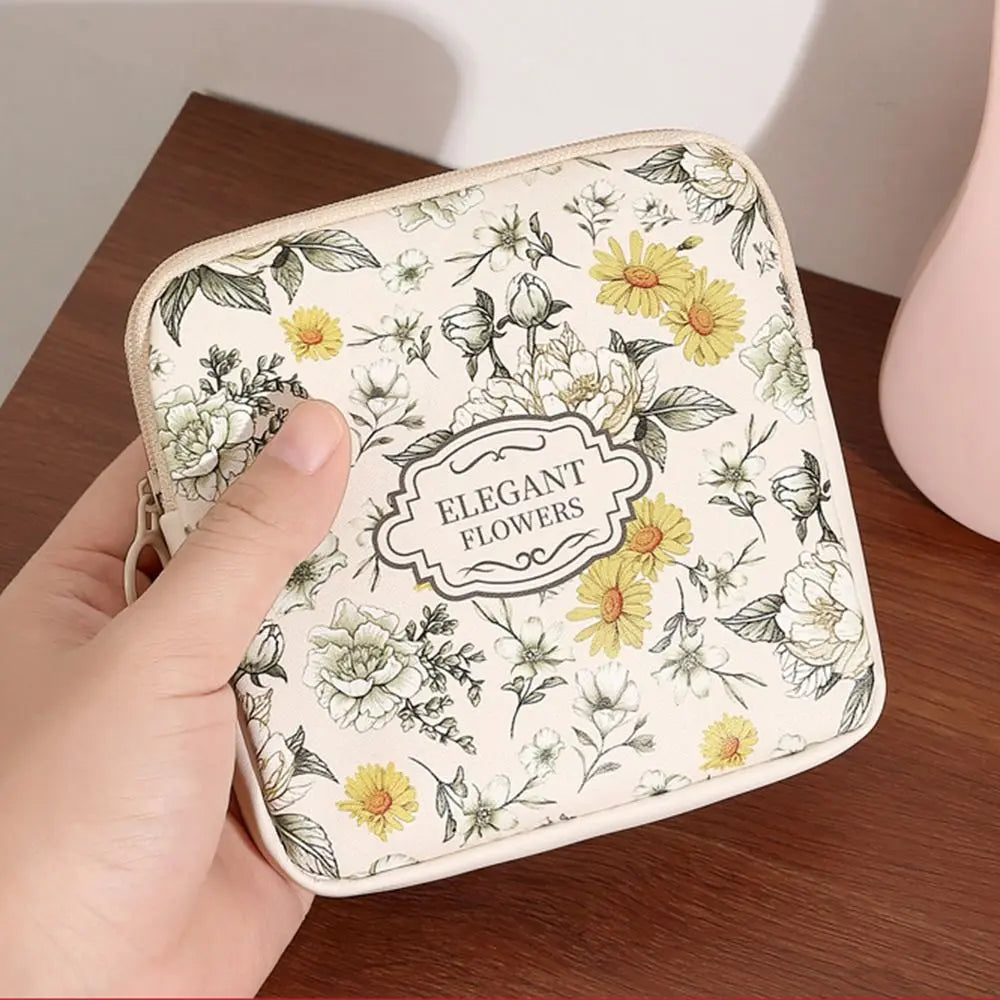 Women Girls Cosmetic Makeup Bag Coin Purse Large Capacity Sanitary Pads Bag Portable Mini Data Cables Organizer Multipurpose Oasis Select Color 2-12x12cm