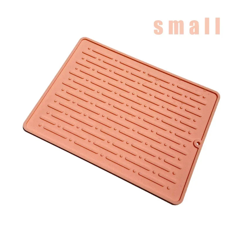 Silicone Dish Cup Drying Mat Anti-slip Sink Countertop Drain Pad Organizer Kitchenware Storage Protective Mat Kitchen Supplies Oasis Select small pink as show
