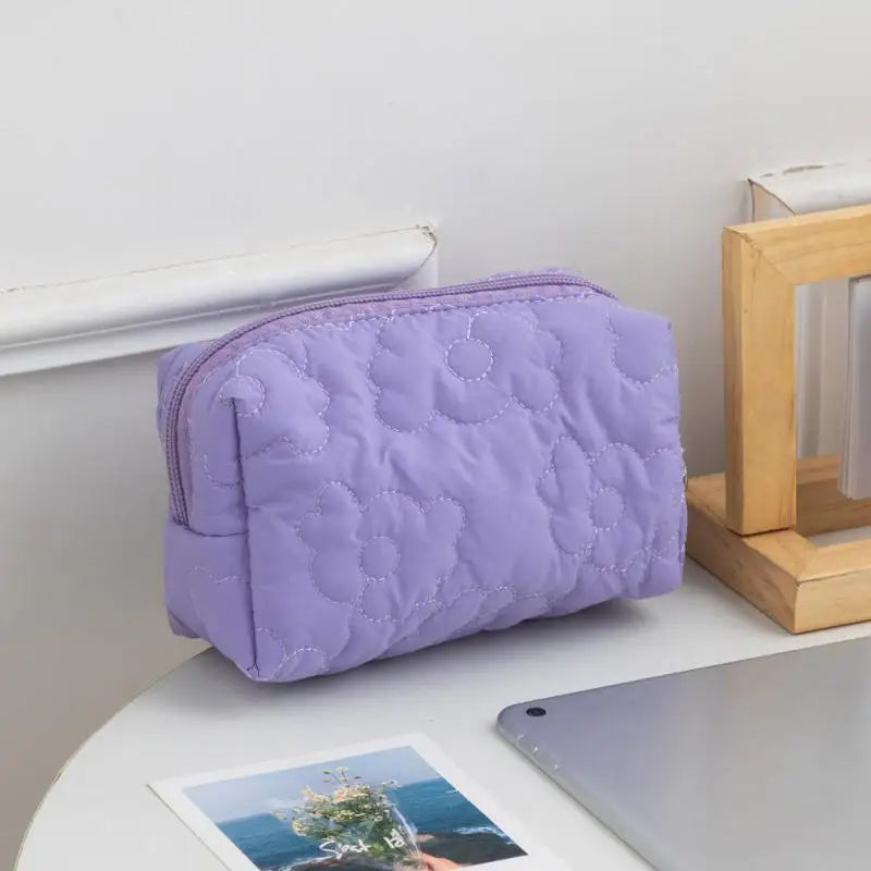 Fashion Candy Color Large Capacity Travel Makeup Bag Women Quilted Flower Storage Bag Portable Toilet Bag Oasis Select Purple