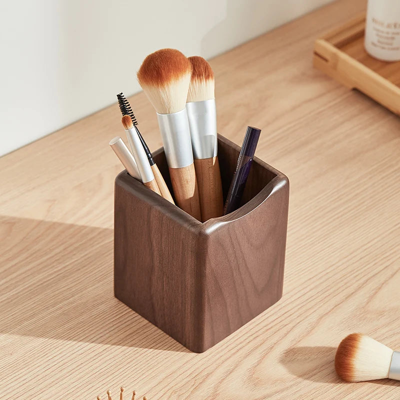 Walnut Wood Makeup Brush Storage Bucket Large-capacity Dressing Table Desktop Brush Storage Bucket Makeup Tool Storage Box Oasis Select