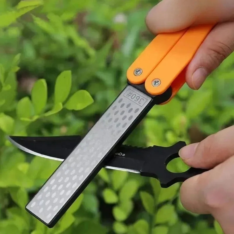 1PCS Portable Folding Pocket Knife Sharpener with Double Sided Diamond Sharpening Stone for Outdoor Use Oasis Select
