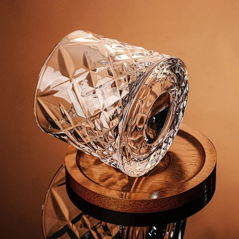 Tumbler Whiskey Glass with Base Crystal Whiskey Glasses Rotating Spinning Wine Brandy Glass Cup Drinkware for Bar Home Oasis Select