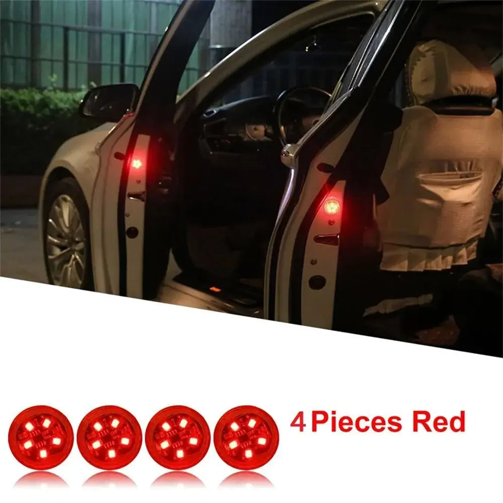 1/2/4pcs Universal LED Car Opening Door Safety Warning Anti-collision Lights Magnetic Sensor Strobe Flashing Alarm Lights Oasis Select Red 4pcs