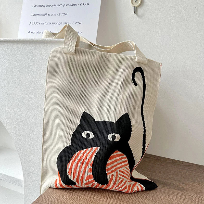 Knitted Shoulder Bag Cartoon Cute Casual Shopping Bag Large Capacity Women's Bag Oasis Select A one size