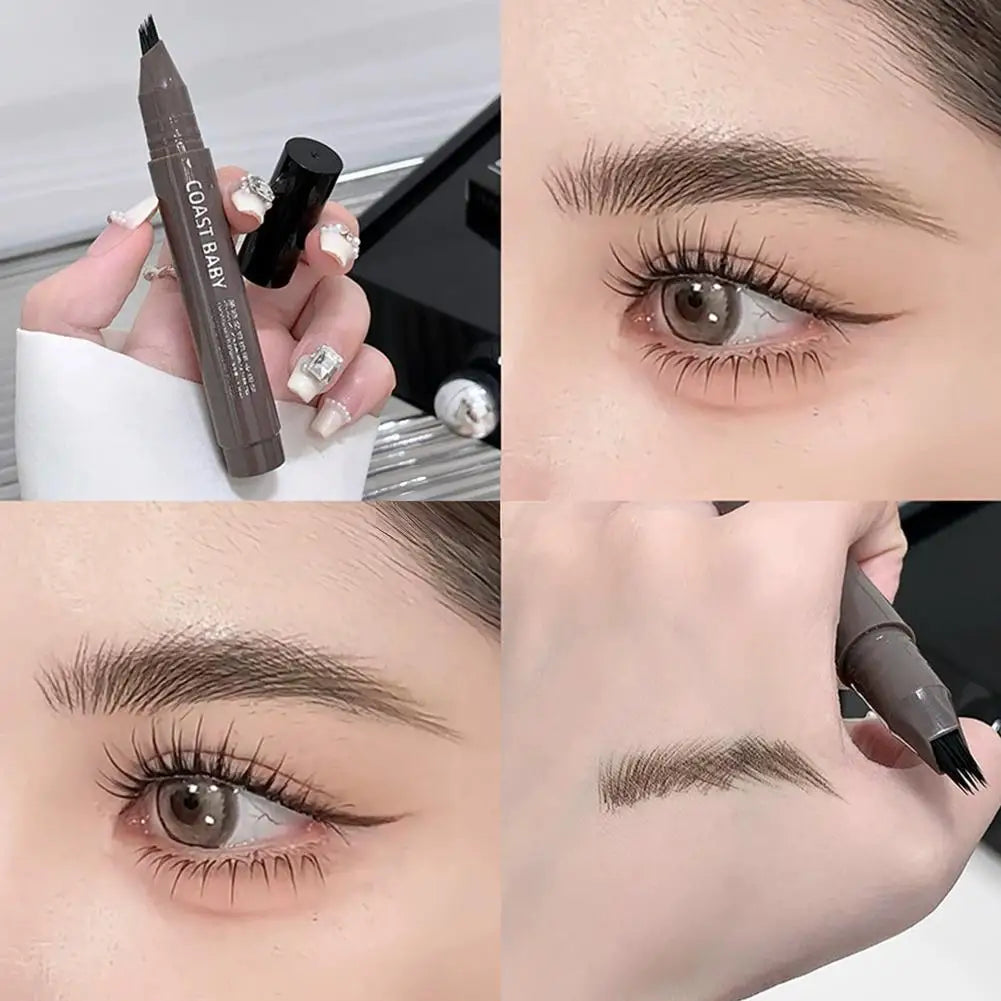 3D Microblading Eyebrow Pen – 4 Fork Tip Waterproof Brow Pencil Eyebrow Pencil Oasis Select 03 grey brown