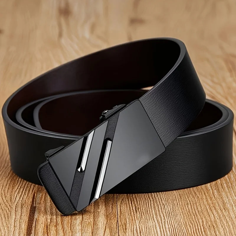 Men's belt made of synthetic leather with an automatic alloy buckle, durable and suitable for casual and semi-formal occasions. Oasis Select