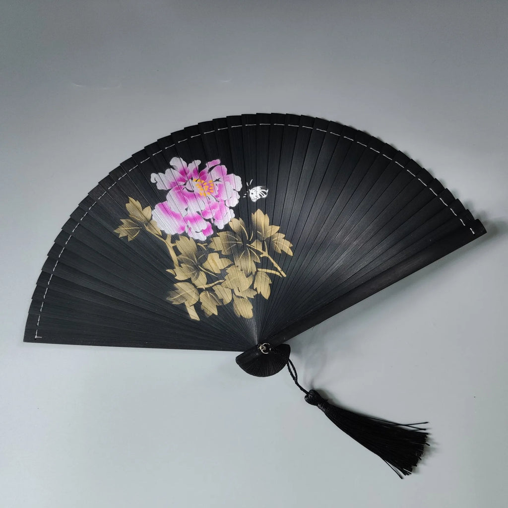 All bamboo spray painting fan high-end fine painting dance fan hollow carving folding fan Oasis Select 8