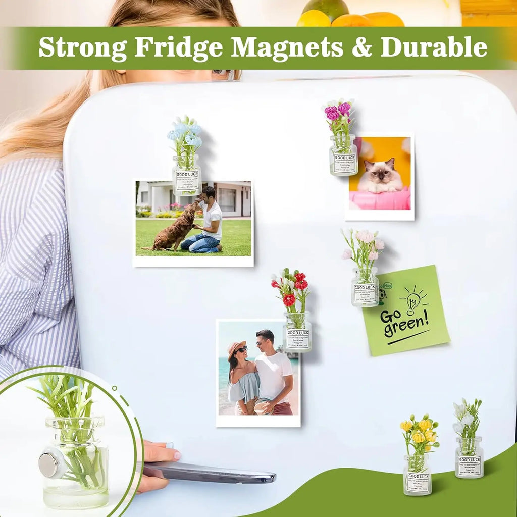 4/7 PCS Cute Mini Vase Fridge Magnets – Luminous 3D Plant Flower Pots, Funny Glow in Dark Decor for Kitchen, Locker & Whiteboard Oasis Select