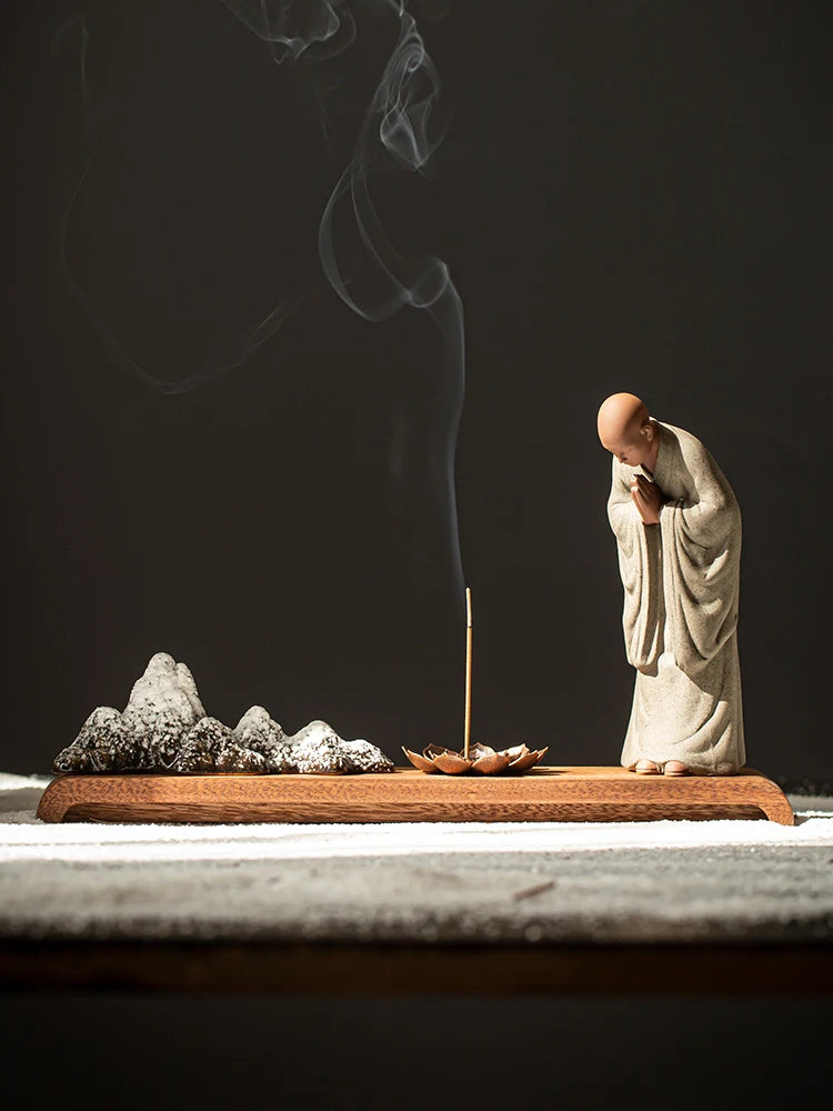 Chinese Zen purple sand little monk decoration home Buddha decorative arts and crafts teahouse tabletop ceramic incense tea pet Oasis Select