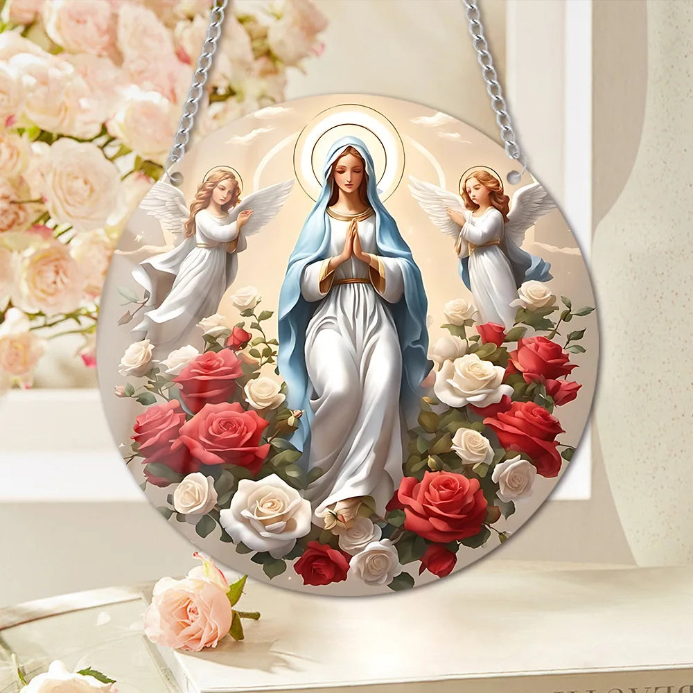New Flower Cluster Angel Girl Warm Mother Daughter Acrylic Disc Hanging Pendant With Rope For Home Wind Chimes Decoration Oasis Select