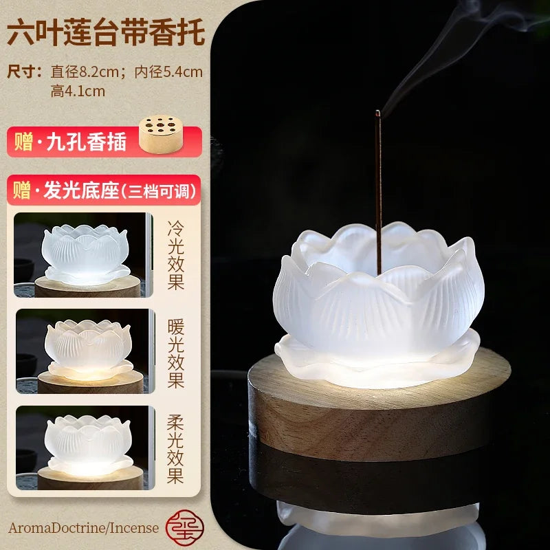 Household Glass Incense Burner for Indoor Lotus Thread Incense Pedestal Decoration Aromatherapy Stove Incense Tray Oasis Select D