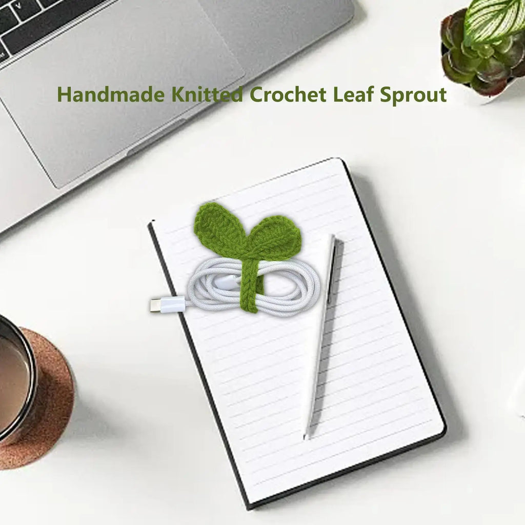 Knitted Crochet Leaf Sprout Bookmark Leaf Decor Green DIY Craft Cute Handmade Crochet Accessories Gift For Holidays New Year Oasis Select