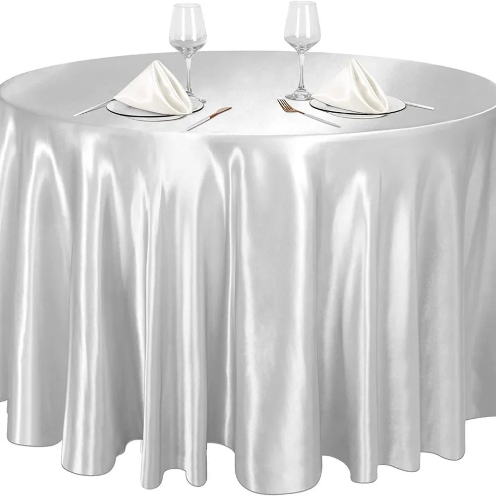 Round Satin Tablecloth | Imitation Silk Banquet Table Cover Satin Tablecloth Oasis Select Silver 145cm