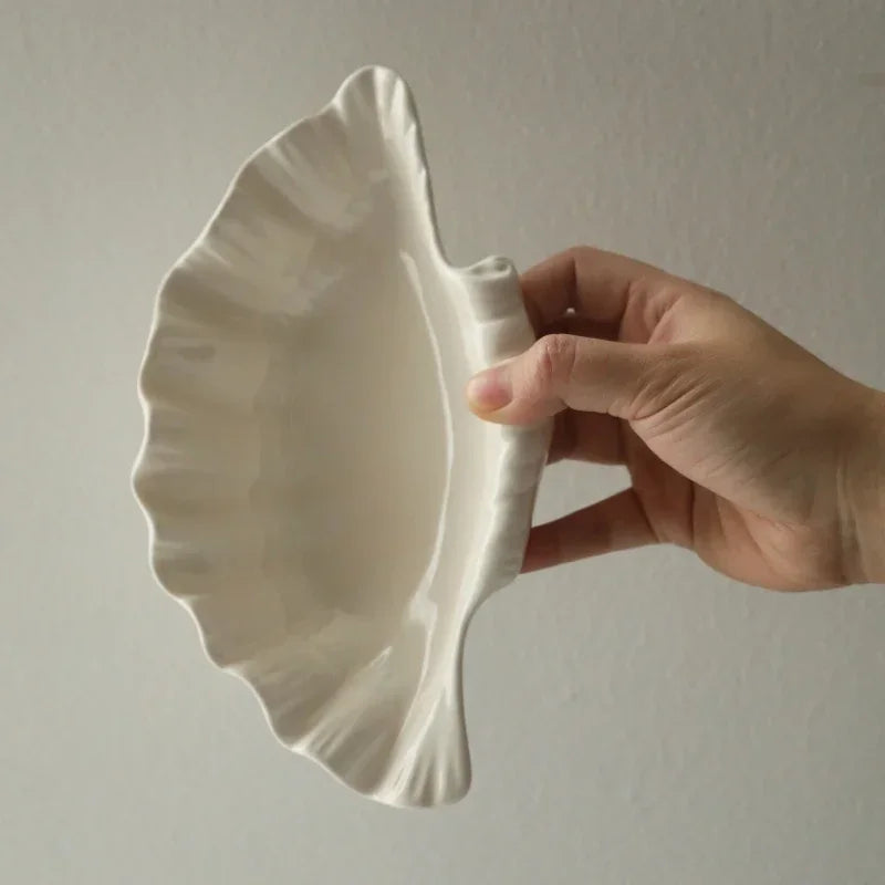 Shell Plate Cream Retro Ceramic Plate Fruit Snack Plate Dinner Tray Dish Set Jewelry Storage Dish Tableware Gift Oasis Select white