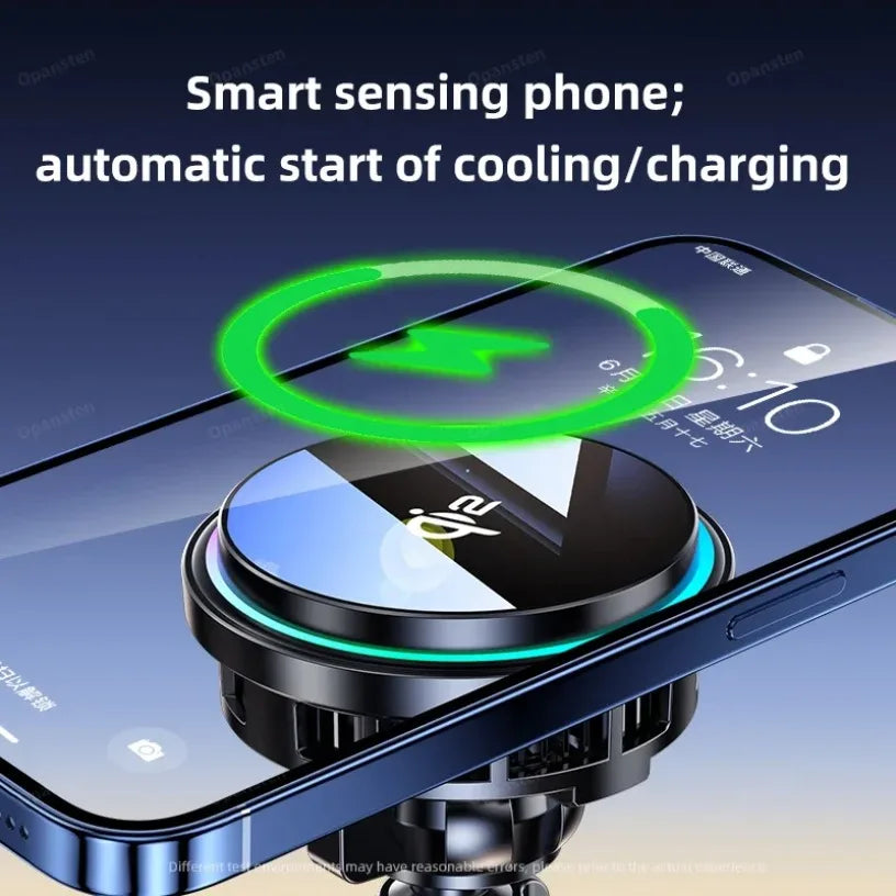 15W Magnetic Wireless Fast Charging Radiator Car Charger Phone Holder Ice Cooling RGB Tempered Glass For Magsafe iPhone 12-16 Oasis Select