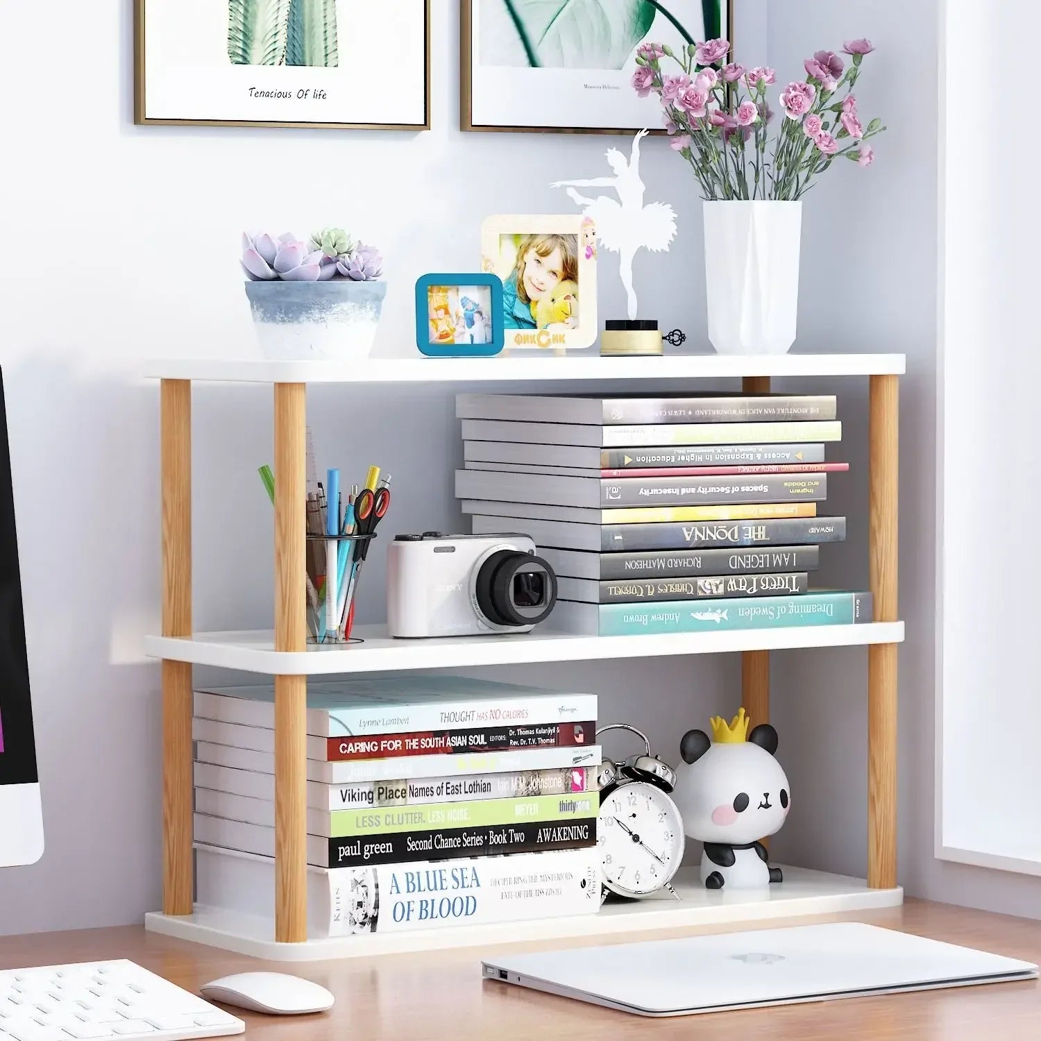 Minimalist Wooden Desktop Bookshelf | Multi-Layer Desk Organizer