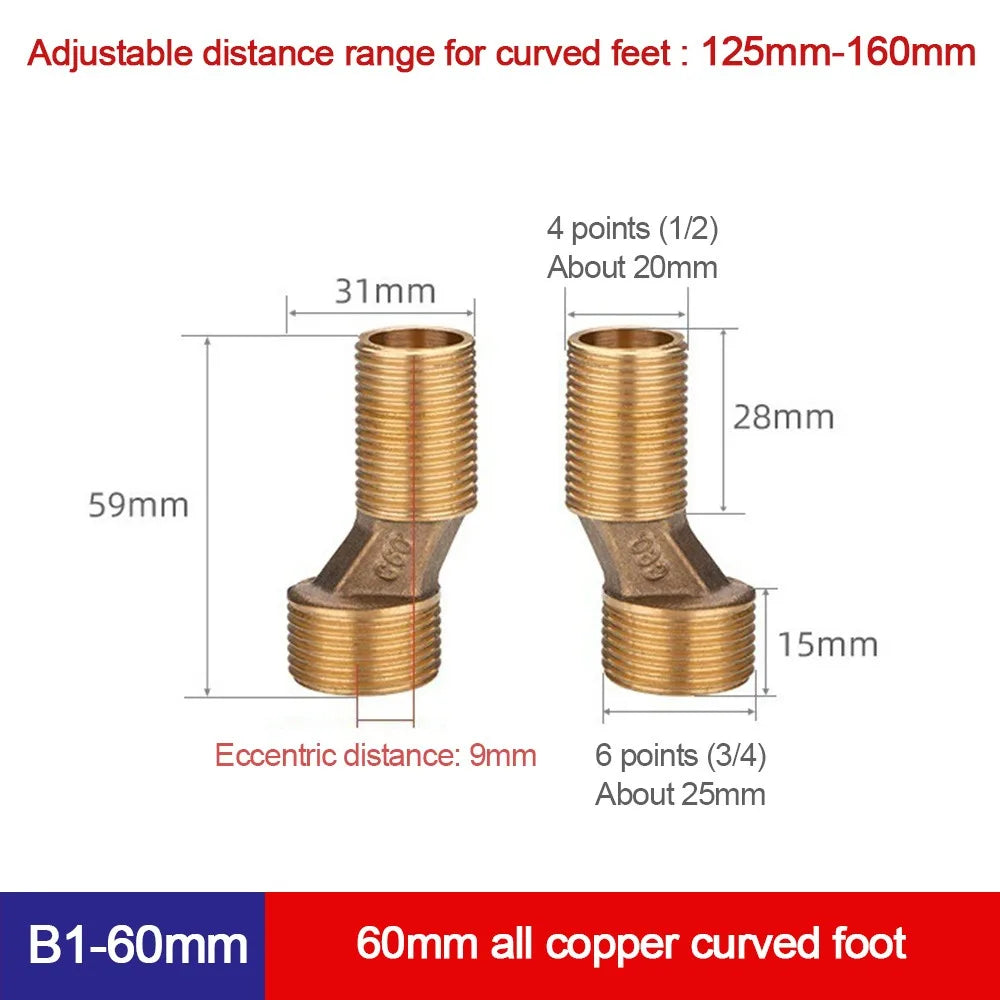 Copper Angled Curved Foot Angle Adjustment Thickened Shower Faucet Adapter Wall Mounted Lengthened Eccentric Screw Corner Oasis Select B1-60mm