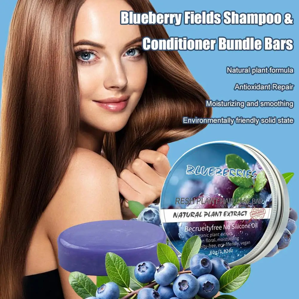 Blueberry Shampoo & Conditioner Bundle Bar for Hair Thinning Frizz, Blueberry Solid Shampoo & Conditioner Strengthen Hair Care Oasis Select